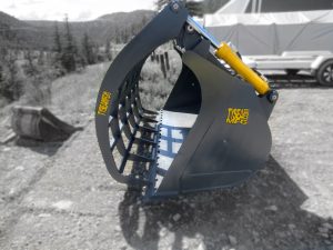 Heavy duty wheel loader corral bucket manufactured by Tysea Mfg, available for rental through Rush Rentals Ltd.