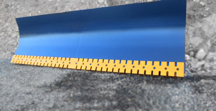 Heavy duty wheel loader / skid steer snow blade / snow plow / hydraulic angle blade. Manufactured by Tysea mfg inc. Optional bolt on serrated or smooth cutting edge.